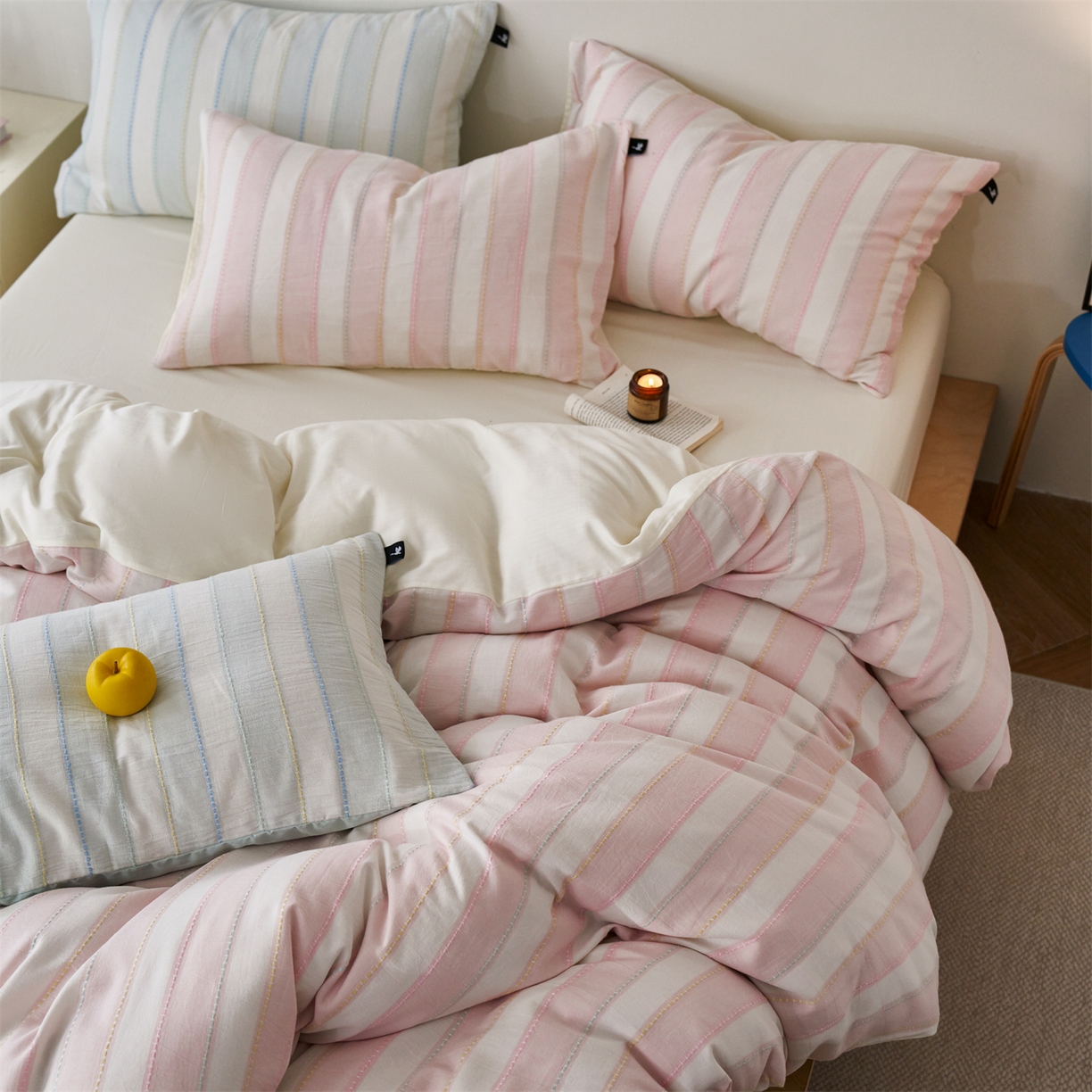 91家纺网 家纺一手货源 找家纺 （总）安莱生活 2026年新款菊花纱缎染纱布全棉提花奶油布丁四件套