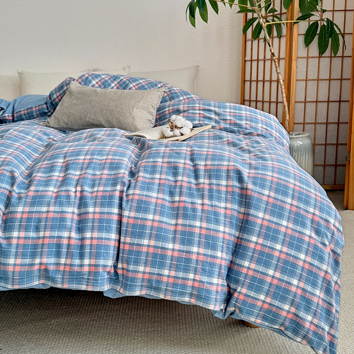 91家纺网 家纺一手货源 找家纺 家贝爱 2026新款全棉纯棉水洗色织被套单件被套单品单被套 海蓝格