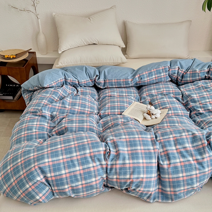 91家纺网 家纺一手货源 找家纺 家贝爱 2026新款全棉纯棉水洗色织被套单件被套单品单被套 海蓝格