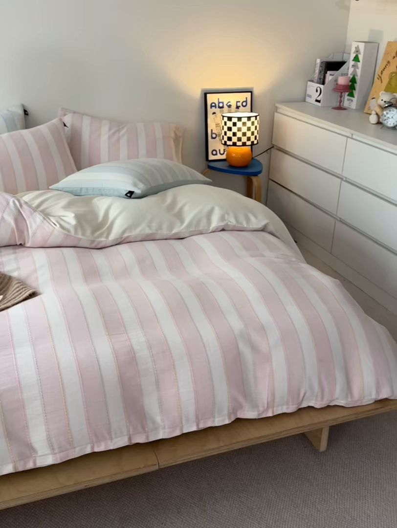 91家纺网 家纺一手货源 找家纺 （总）安莱生活 2026年新款菊花纱缎染纱布全棉提花奶油布丁四件套