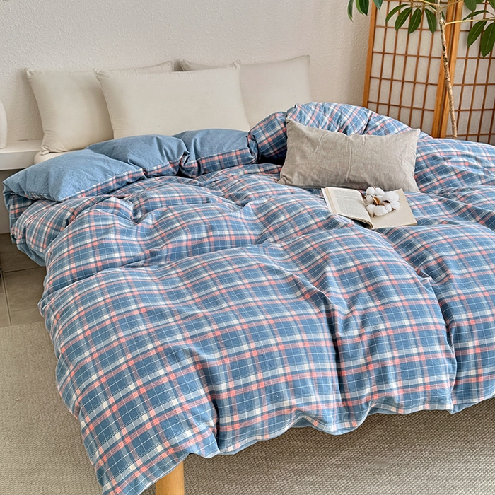 91家纺网 家纺一手货源 找家纺 家贝爱 2026新款全棉纯棉水洗色织被套单件被套单品单被套 海蓝格