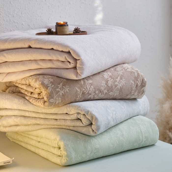 如一 2026新款60S全棉色织提花三层纱夏被四件套叶蔓系列 组合