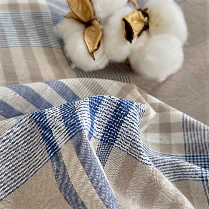 91家纺网 家纺一手货源 找家纺 家贝爱 2026新款全棉纯棉水洗色织被套单件被套单品单被套 简易蓝