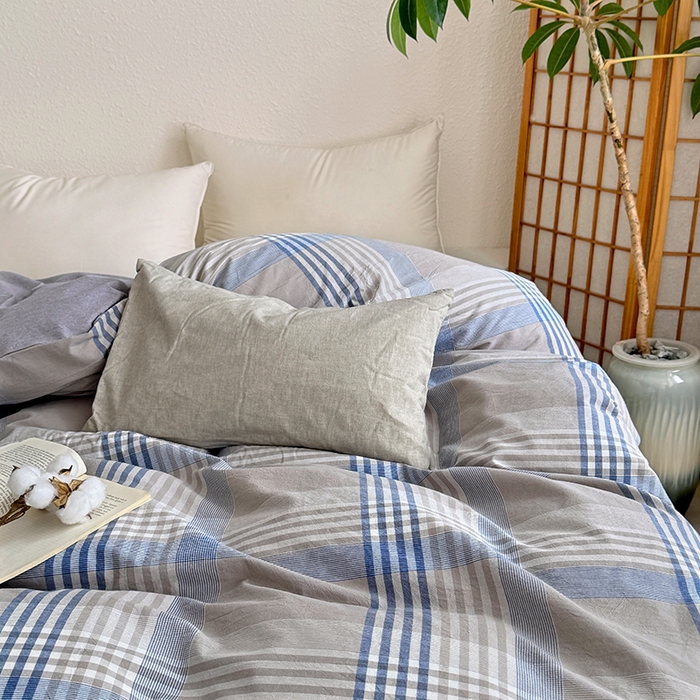 91家纺网 家纺一手货源 找家纺 家贝爱 2026新款全棉纯棉水洗色织被套单件被套单品单被套 简易蓝