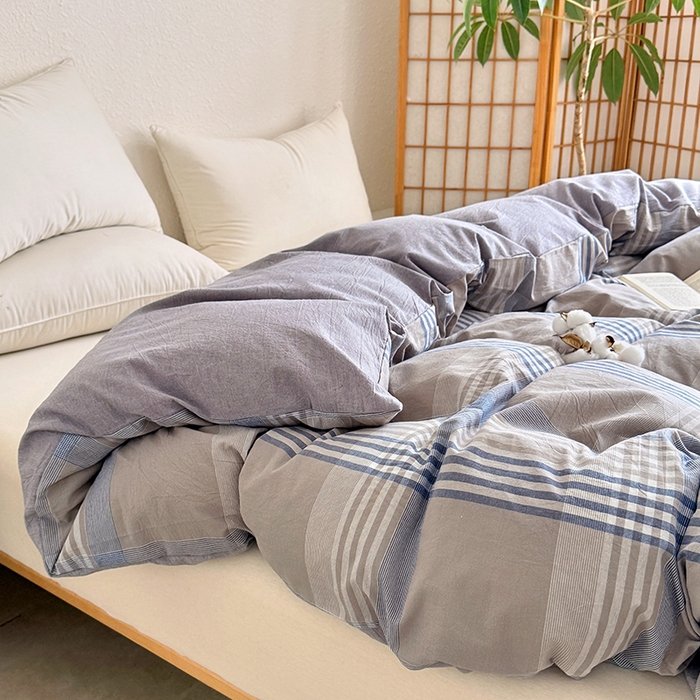 91家纺网 家纺一手货源 找家纺 家贝爱 2026新款全棉纯棉水洗色织被套单件被套单品单被套 简易蓝