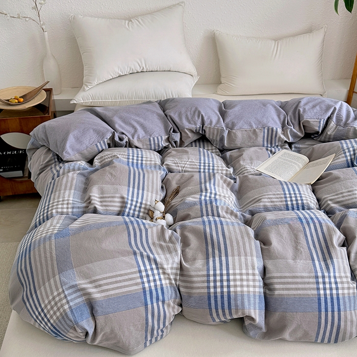 91家纺网 家纺一手货源 找家纺 家贝爱 2026新款全棉纯棉水洗色织被套单件被套单品单被套 简易蓝