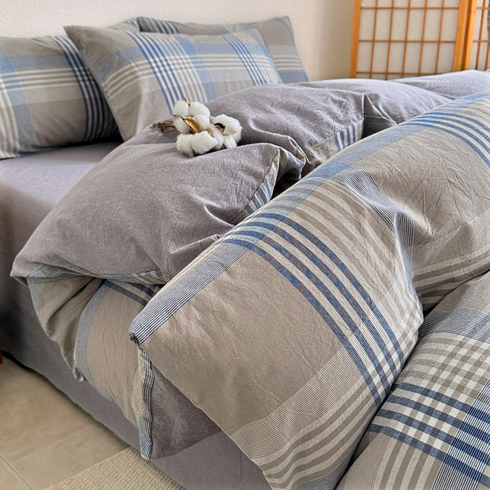 91家纺网 家纺一手货源 找家纺 家贝爱 2026新款全棉纯棉水洗色织被套单件被套单品单被套 简易蓝