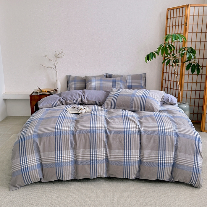 91家纺网 家纺一手货源 找家纺 家贝爱 2026新款全棉纯棉水洗色织被套单件被套单品单被套 简易蓝