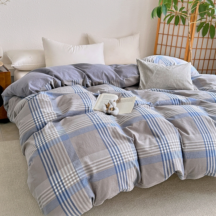 91家纺网 家纺一手货源 找家纺 家贝爱 2026新款全棉纯棉水洗色织被套单件被套单品单被套 简易蓝