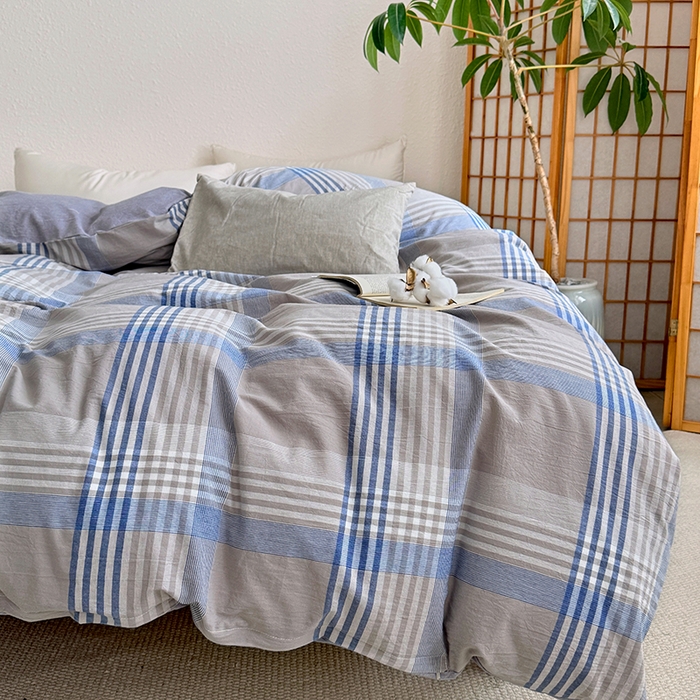 91家纺网 家纺一手货源 找家纺 家贝爱 2026新款全棉纯棉水洗色织被套单件被套单品单被套 简易蓝