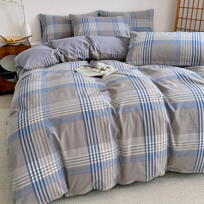 91家纺网 家纺一手货源 找家纺 家贝爱 2026新款全棉纯棉水洗色织被套单件被套单品单被套 简易蓝