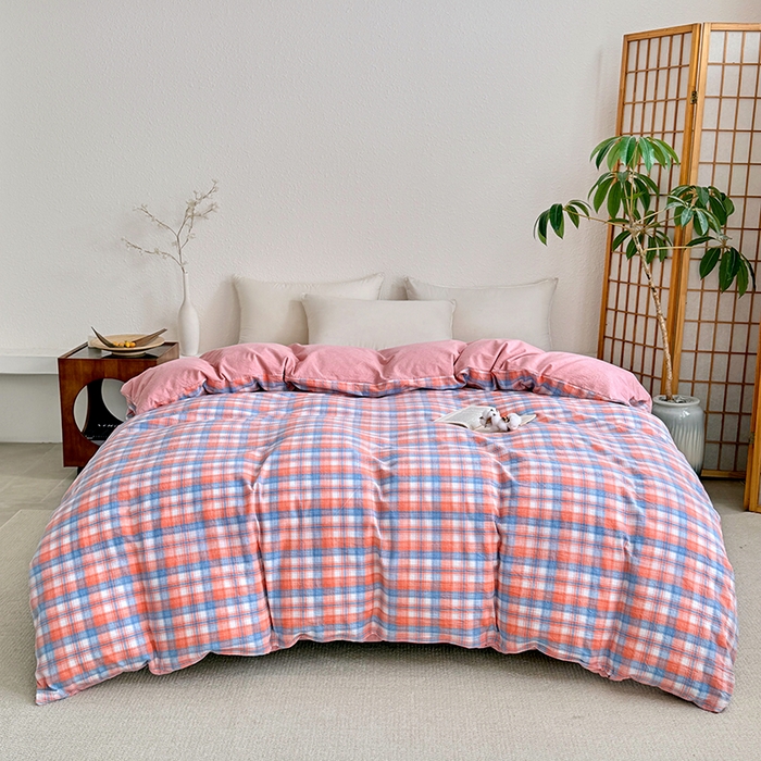 家贝爱 2026新款全棉纯棉水洗色织被套单件被套单品单被套 蓝橙格