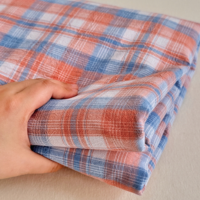 91家纺网 家纺一手货源 找家纺 家贝爱 2026新款全棉纯棉水洗色织被套单件被套单品单被套 蓝橙格