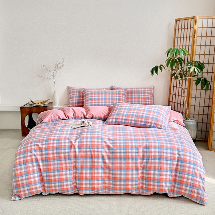 91家纺网 家纺一手货源 找家纺 家贝爱 2026新款全棉纯棉水洗色织被套单件被套单品单被套 蓝橙格