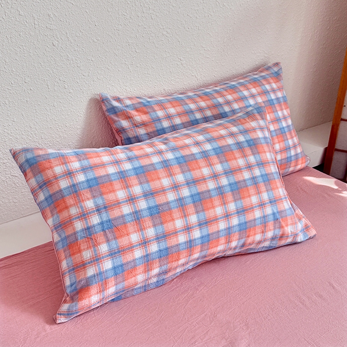 91家纺网 家纺一手货源 找家纺 家贝爱 2026新款全棉纯棉水洗色织被套单件被套单品单被套 蓝橙格