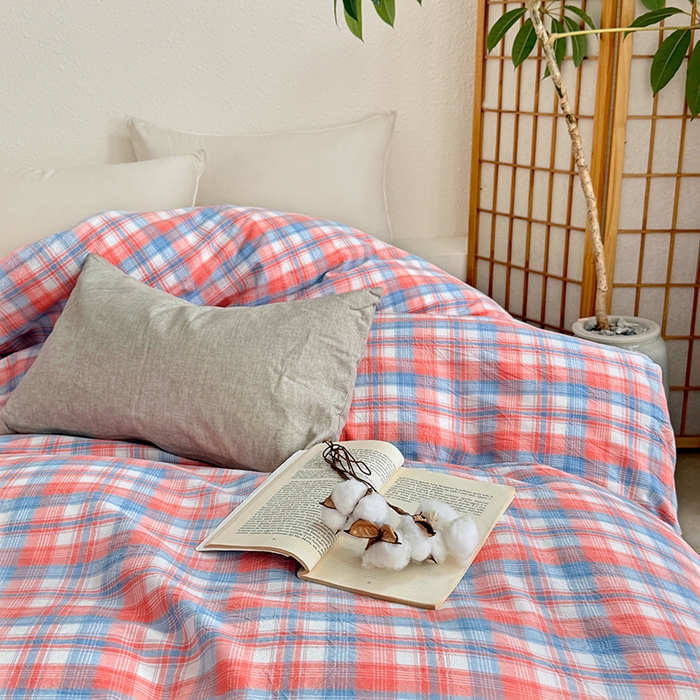 91家纺网 家纺一手货源 找家纺 家贝爱 2026新款全棉纯棉水洗色织被套单件被套单品单被套 蓝橙格