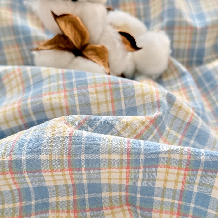 91家纺网 家纺一手货源 找家纺 家贝爱 2026新款全棉纯棉水洗色织被套单件被套单品单被套 蓝黄格