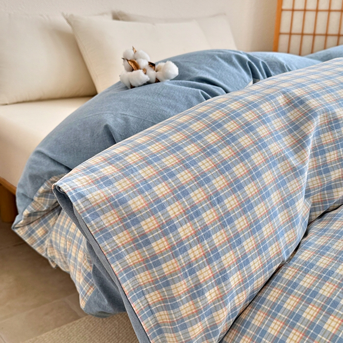 91家纺网 家纺一手货源 找家纺 家贝爱 2026新款全棉纯棉水洗色织被套单件被套单品单被套 蓝黄格