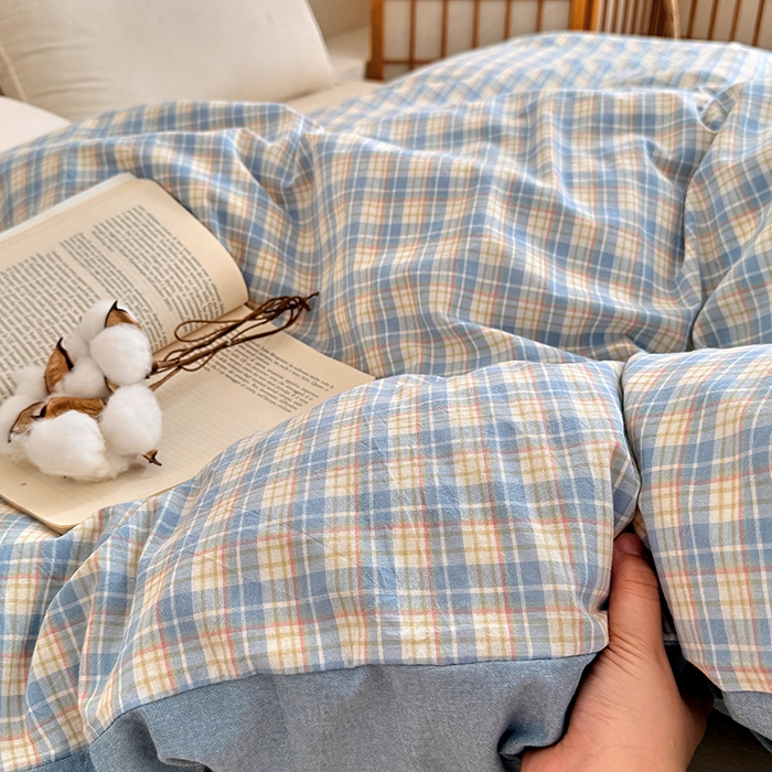 91家纺网 家纺一手货源 找家纺 家贝爱 2026新款全棉纯棉水洗色织被套单件被套单品单被套 蓝黄格