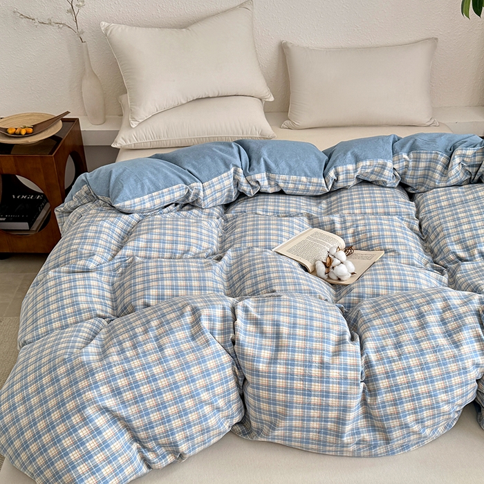 91家纺网 家纺一手货源 找家纺 家贝爱 2026新款全棉纯棉水洗色织被套单件被套单品单被套 蓝黄格