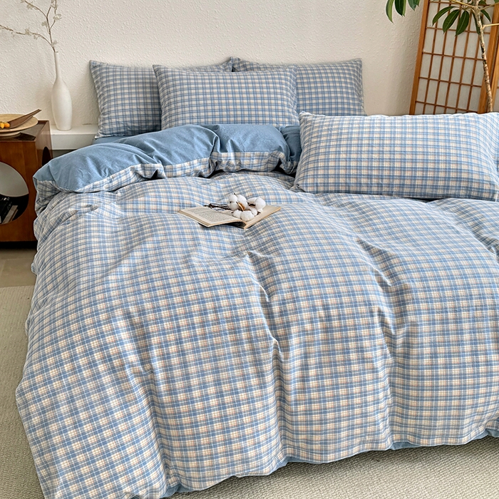 91家纺网 家纺一手货源 找家纺 家贝爱 2026新款全棉纯棉水洗色织被套单件被套单品单被套 蓝黄格