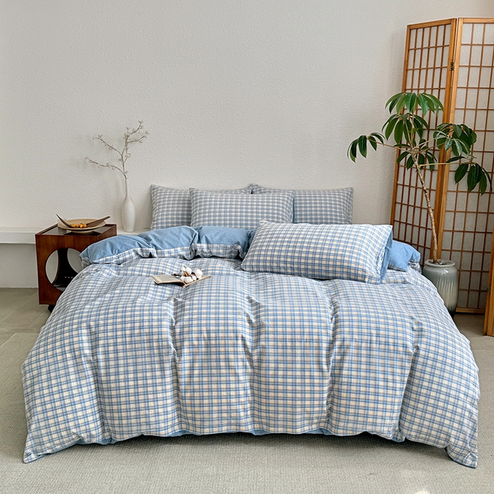 91家纺网 家纺一手货源 找家纺 家贝爱 2026新款全棉纯棉水洗色织被套单件被套单品单被套 蓝黄格