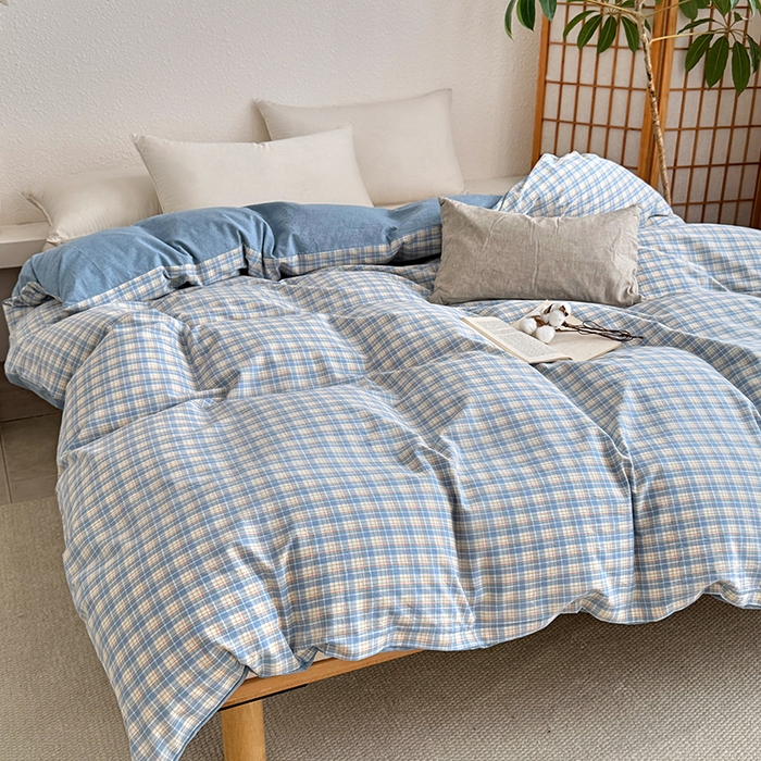 91家纺网 家纺一手货源 找家纺 家贝爱 2026新款全棉纯棉水洗色织被套单件被套单品单被套 蓝黄格