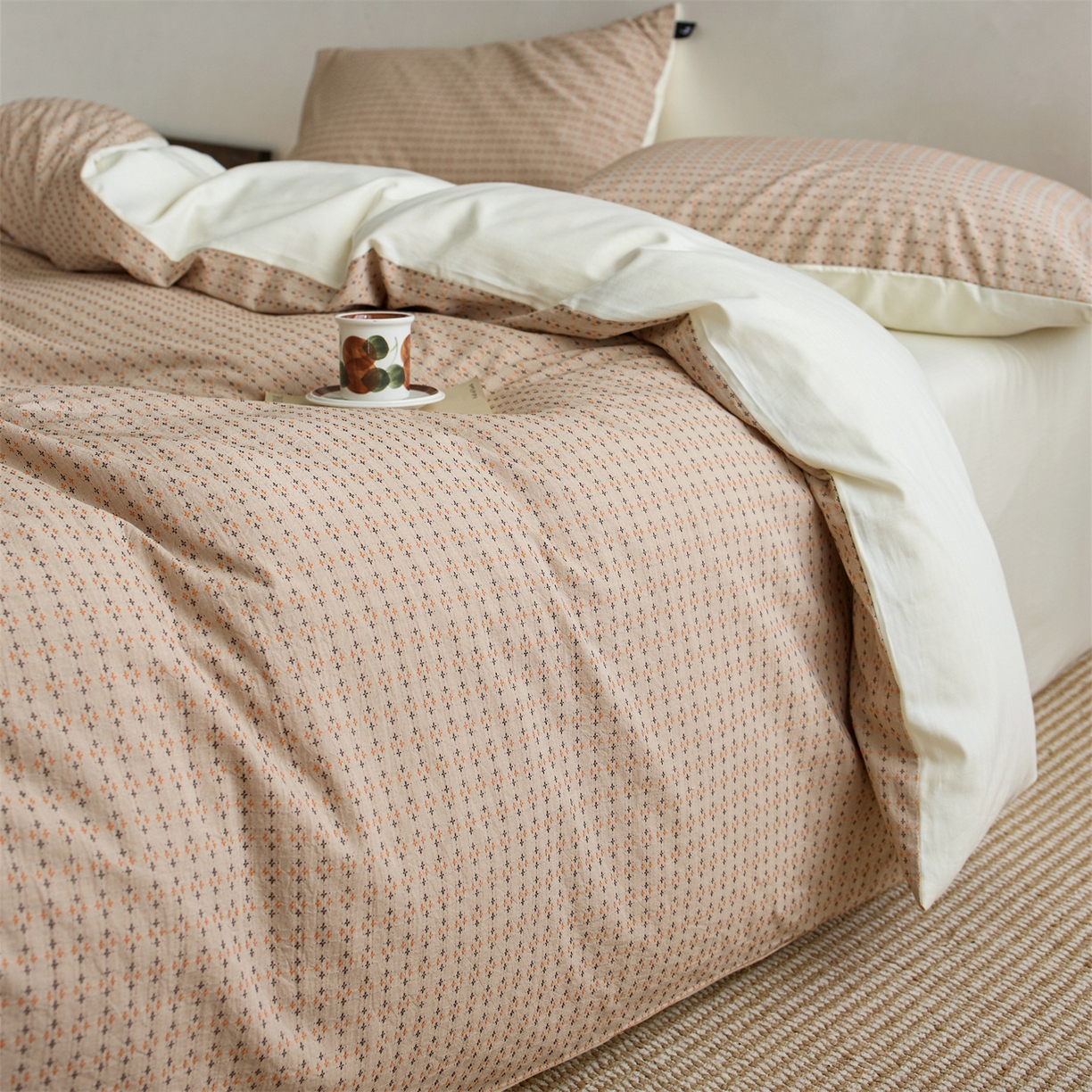 91家纺网 家纺一手货源 找家纺 （总） 安莱生活 2026年新款水洗棉提花松栗小禾四件套