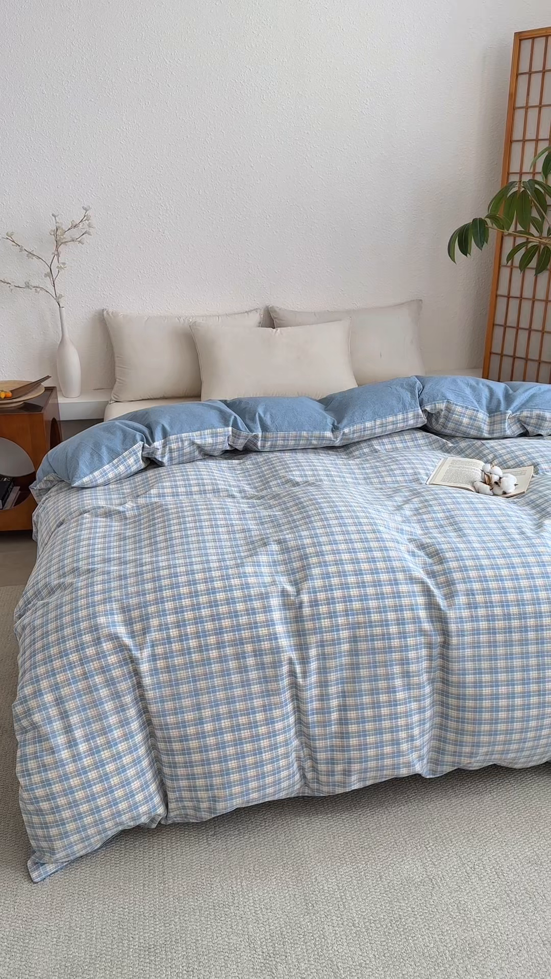 91家纺网 家纺一手货源 找家纺 家贝爱 2026新款全棉纯棉水洗色织被套单件被套单品单被套 蓝黄格