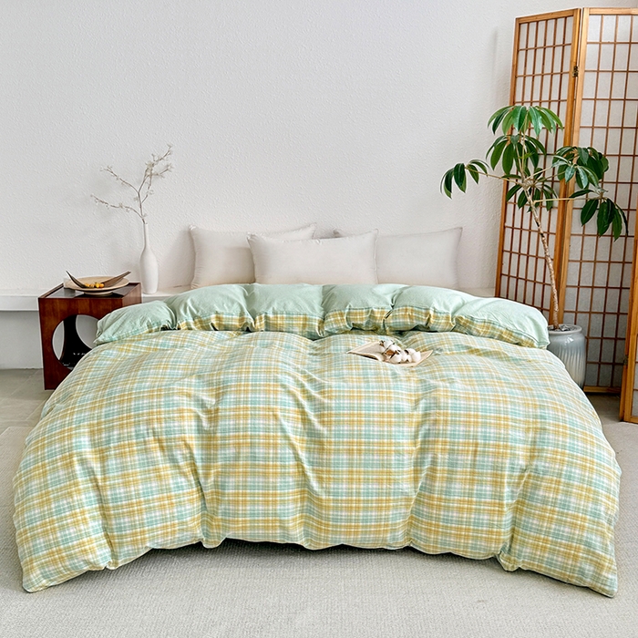 家贝爱 2026新款全棉纯棉水洗色织被套单件被套单品单被套 马卡绿格