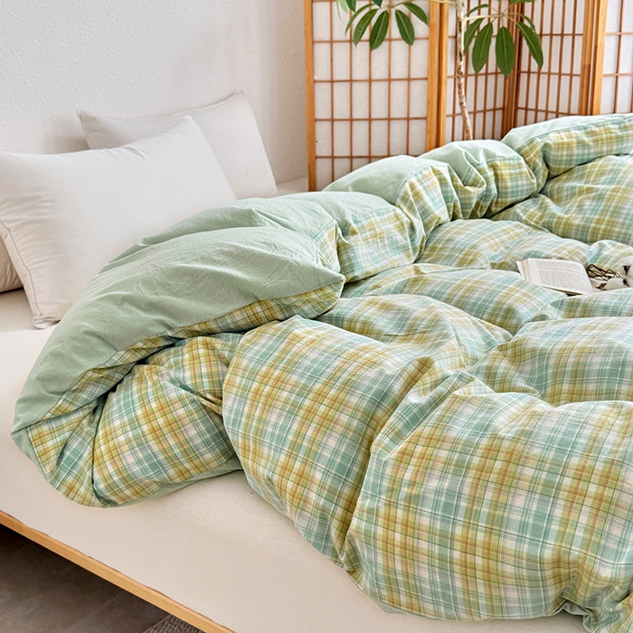 91家纺网 家纺一手货源 找家纺 家贝爱 2026新款全棉纯棉水洗色织被套单件被套单品单被套 马卡绿格