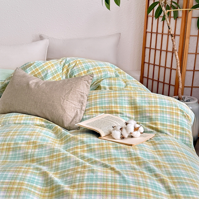 91家纺网 家纺一手货源 找家纺 家贝爱 2026新款全棉纯棉水洗色织被套单件被套单品单被套 马卡绿格