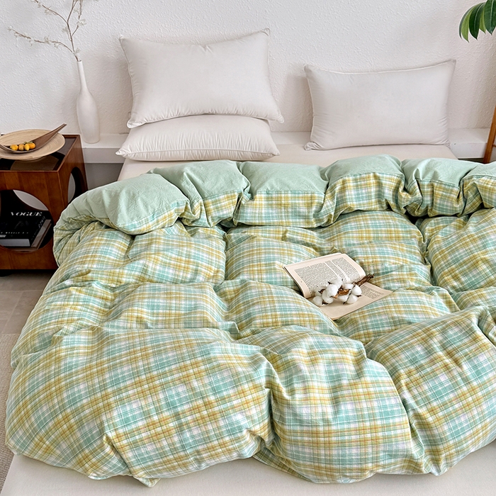 91家纺网 家纺一手货源 找家纺 家贝爱 2026新款全棉纯棉水洗色织被套单件被套单品单被套 马卡绿格