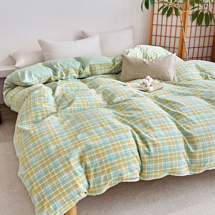 91家纺网 家纺一手货源 找家纺 家贝爱 2026新款全棉纯棉水洗色织被套单件被套单品单被套 马卡绿格