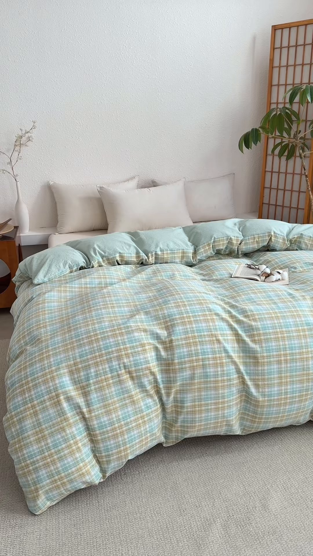 91家纺网 家纺一手货源 找家纺 家贝爱 2026新款全棉纯棉水洗色织被套单件被套单品单被套 马卡绿格