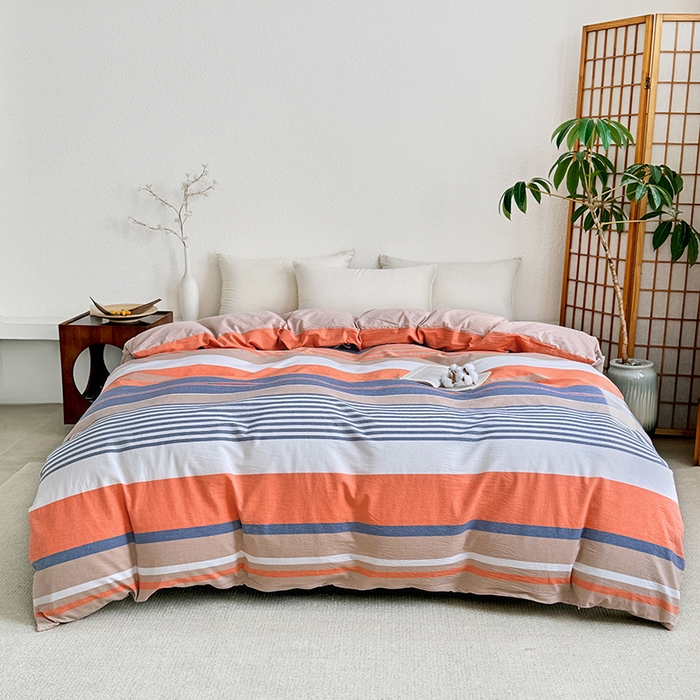 家贝爱 2026新款全棉纯棉水洗色织被套单件被套单品单被套 时尚桔