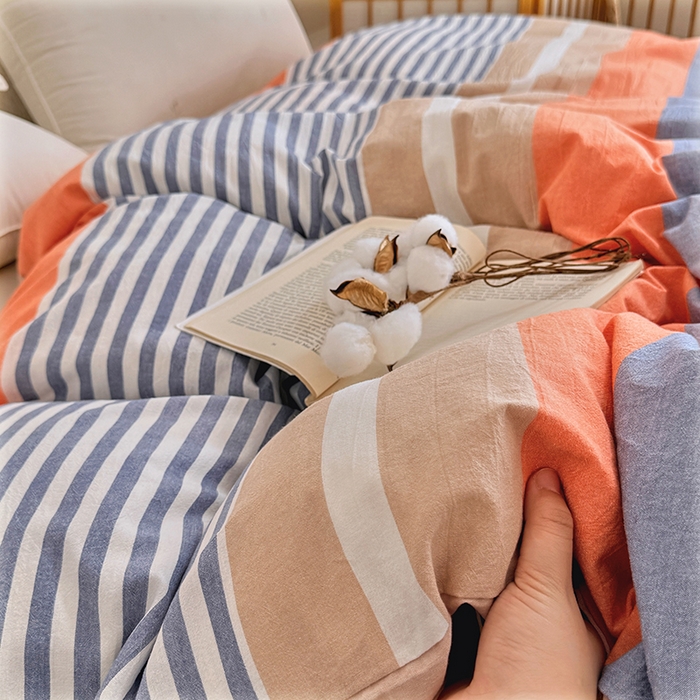 91家纺网 家纺一手货源 找家纺 家贝爱 2026新款全棉纯棉水洗色织被套单件被套单品单被套 时尚桔