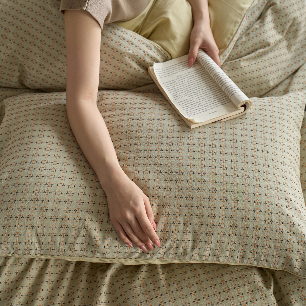 91家纺网 家纺一手货源 找家纺 （总） 安莱生活 2026年新款水洗棉提花松栗小禾四件套