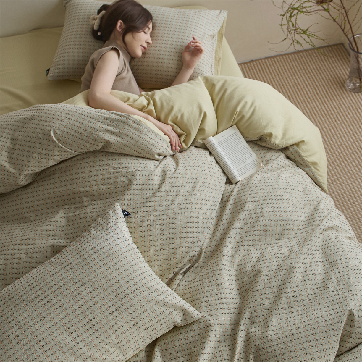 91家纺网 家纺一手货源 找家纺 （总） 安莱生活 2026年新款水洗棉提花松栗小禾四件套