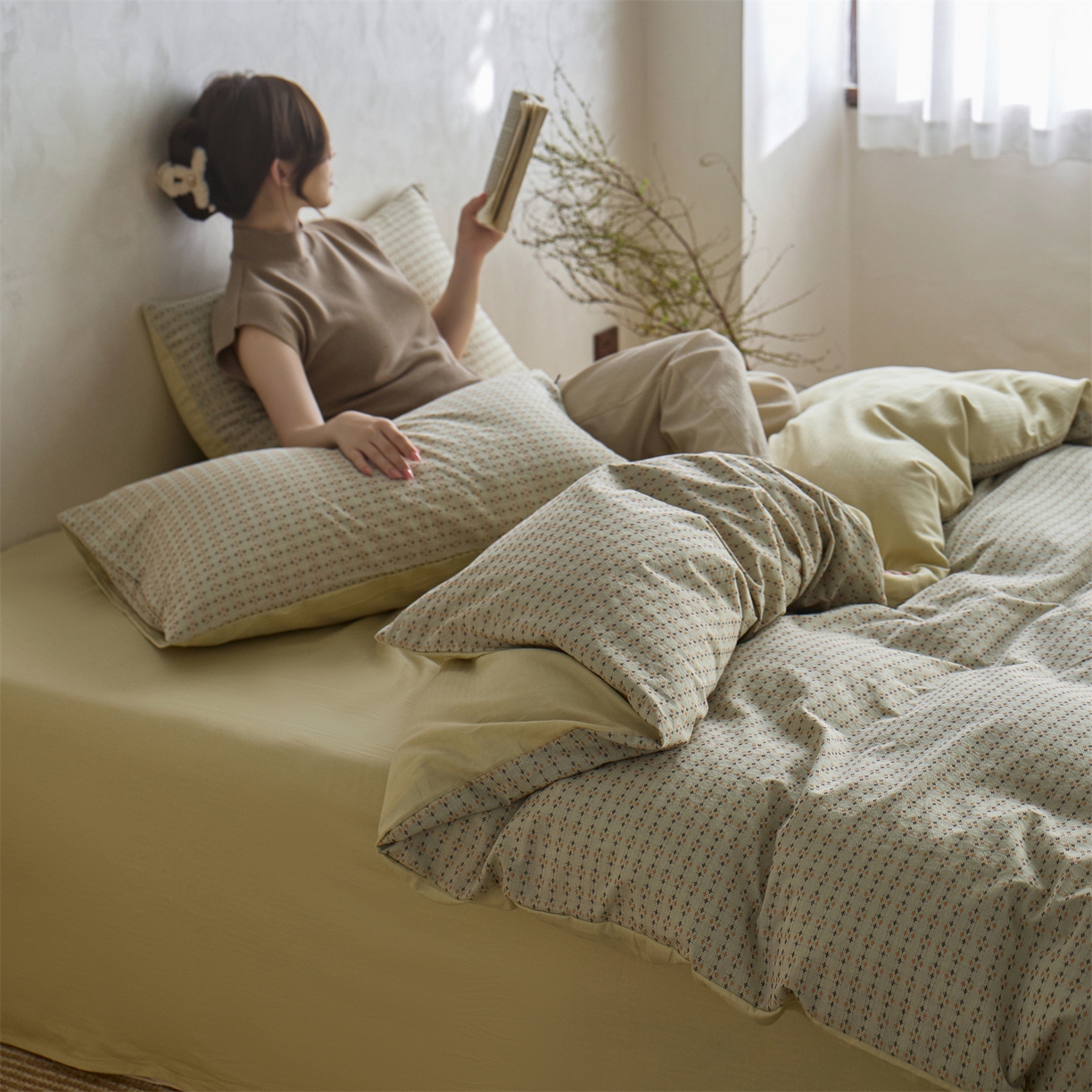 91家纺网 家纺一手货源 找家纺 （总） 安莱生活 2026年新款水洗棉提花松栗小禾四件套