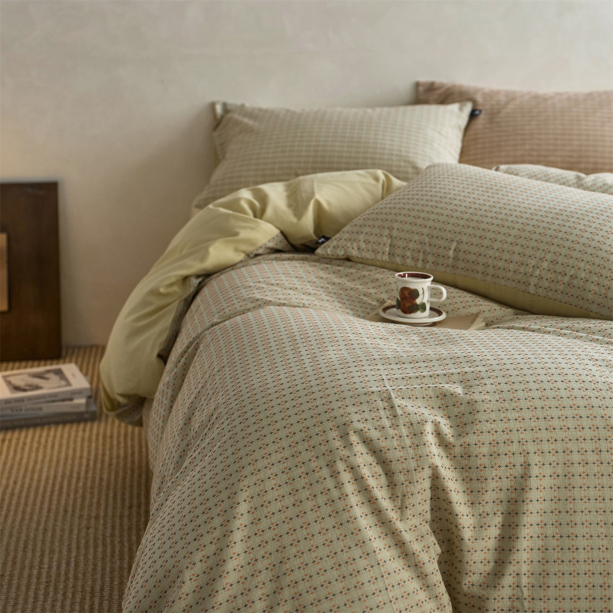 91家纺网 家纺一手货源 找家纺 （总） 安莱生活 2026年新款水洗棉提花松栗小禾四件套