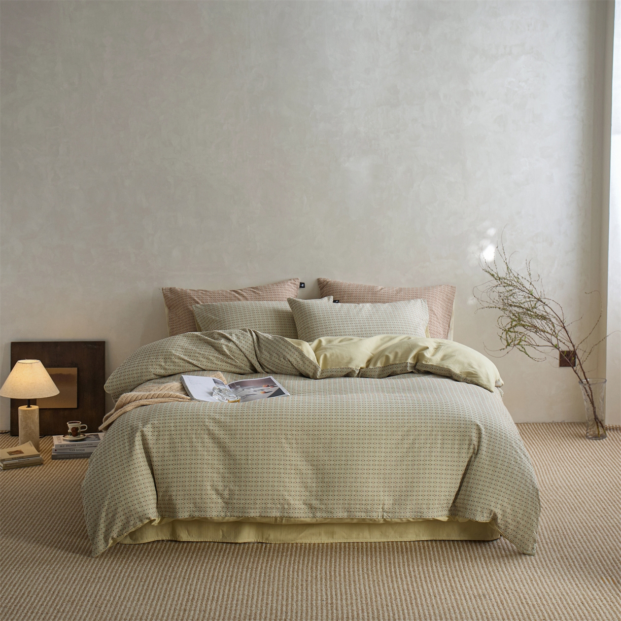 91家纺网 家纺一手货源 找家纺 （总） 安莱生活 2026年新款水洗棉提花松栗小禾四件套