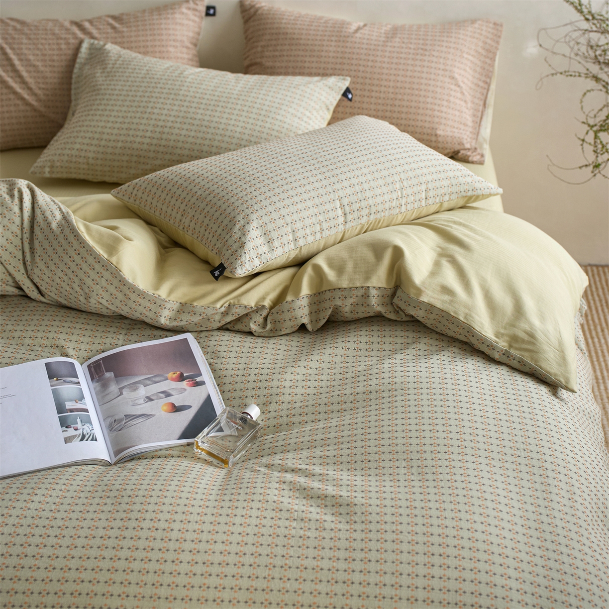 91家纺网 家纺一手货源 找家纺 （总） 安莱生活 2026年新款水洗棉提花松栗小禾四件套