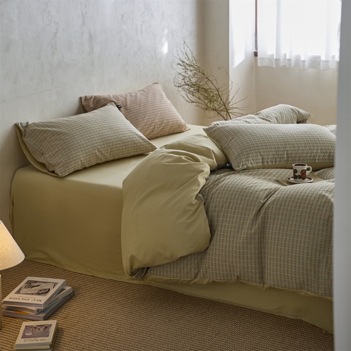 91家纺网 家纺一手货源 找家纺 （总） 安莱生活 2026年新款水洗棉提花松栗小禾四件套