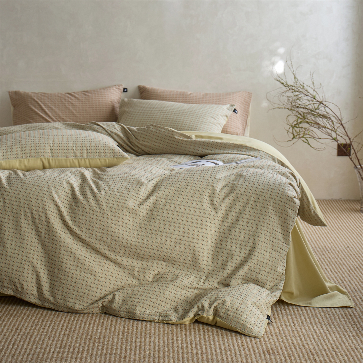 91家纺网 家纺一手货源 找家纺 （总） 安莱生活 2026年新款水洗棉提花松栗小禾四件套