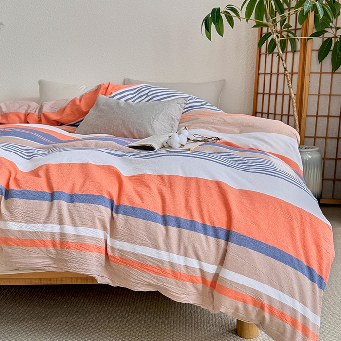 91家纺网 家纺一手货源 找家纺 家贝爱 2026新款全棉纯棉水洗色织被套单件被套单品单被套 时尚桔