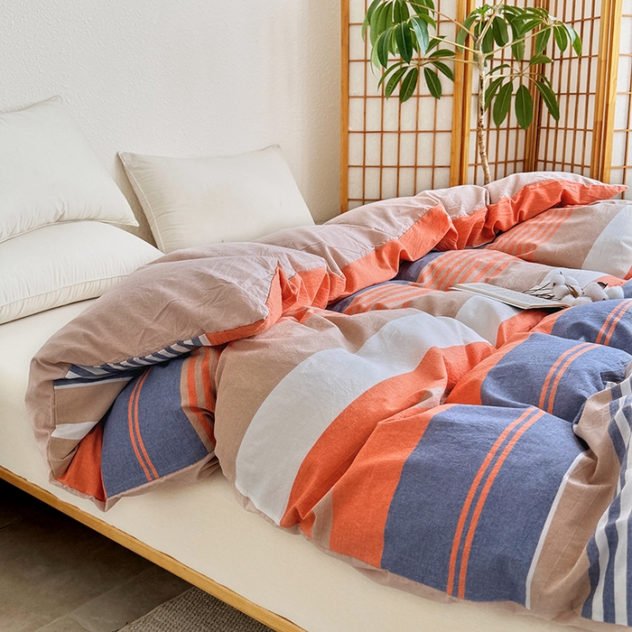 91家纺网 家纺一手货源 找家纺 家贝爱 2026新款全棉纯棉水洗色织被套单件被套单品单被套 时尚桔