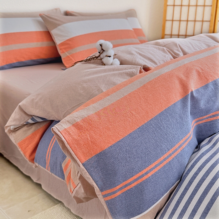 91家纺网 家纺一手货源 找家纺 家贝爱 2026新款全棉纯棉水洗色织被套单件被套单品单被套 时尚桔