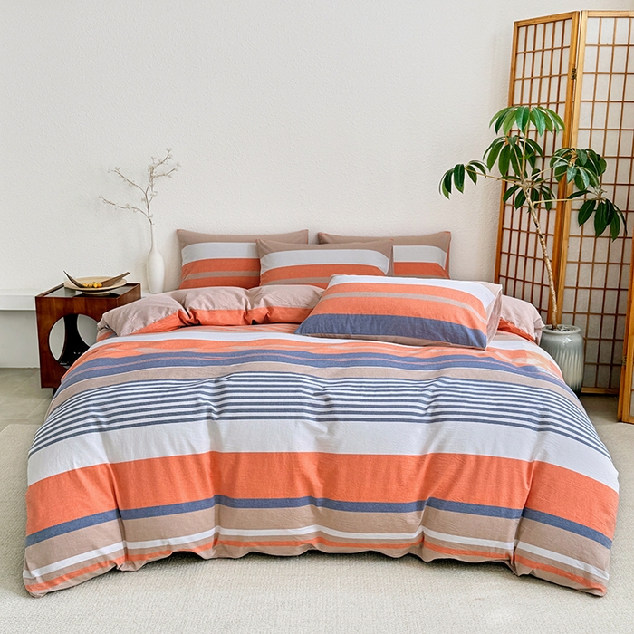 91家纺网 家纺一手货源 找家纺 家贝爱 2026新款全棉纯棉水洗色织被套单件被套单品单被套 时尚桔