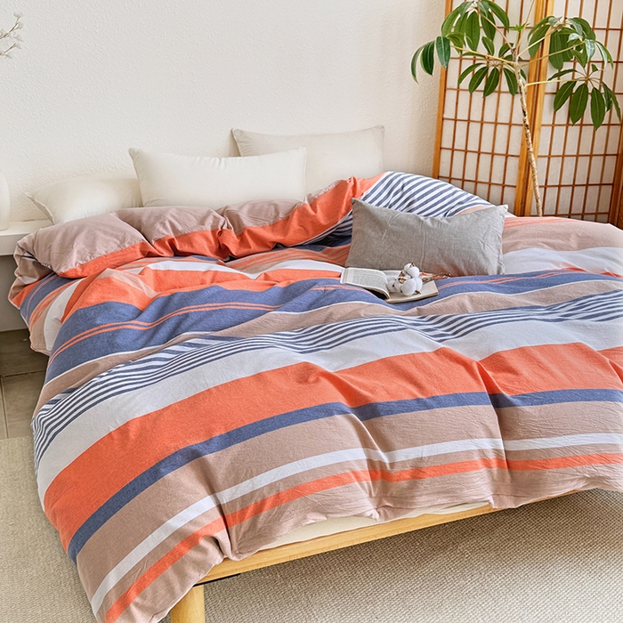 91家纺网 家纺一手货源 找家纺 家贝爱 2026新款全棉纯棉水洗色织被套单件被套单品单被套 时尚桔